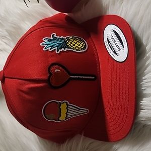 Ice Cream Heart Pineapple Patched Red Snapback Cap Hat